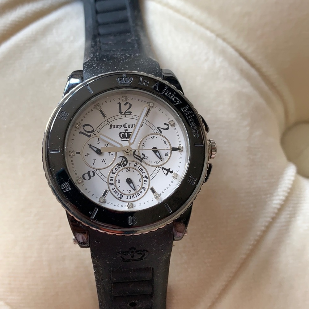 Juicy Couture black rubber band watch.